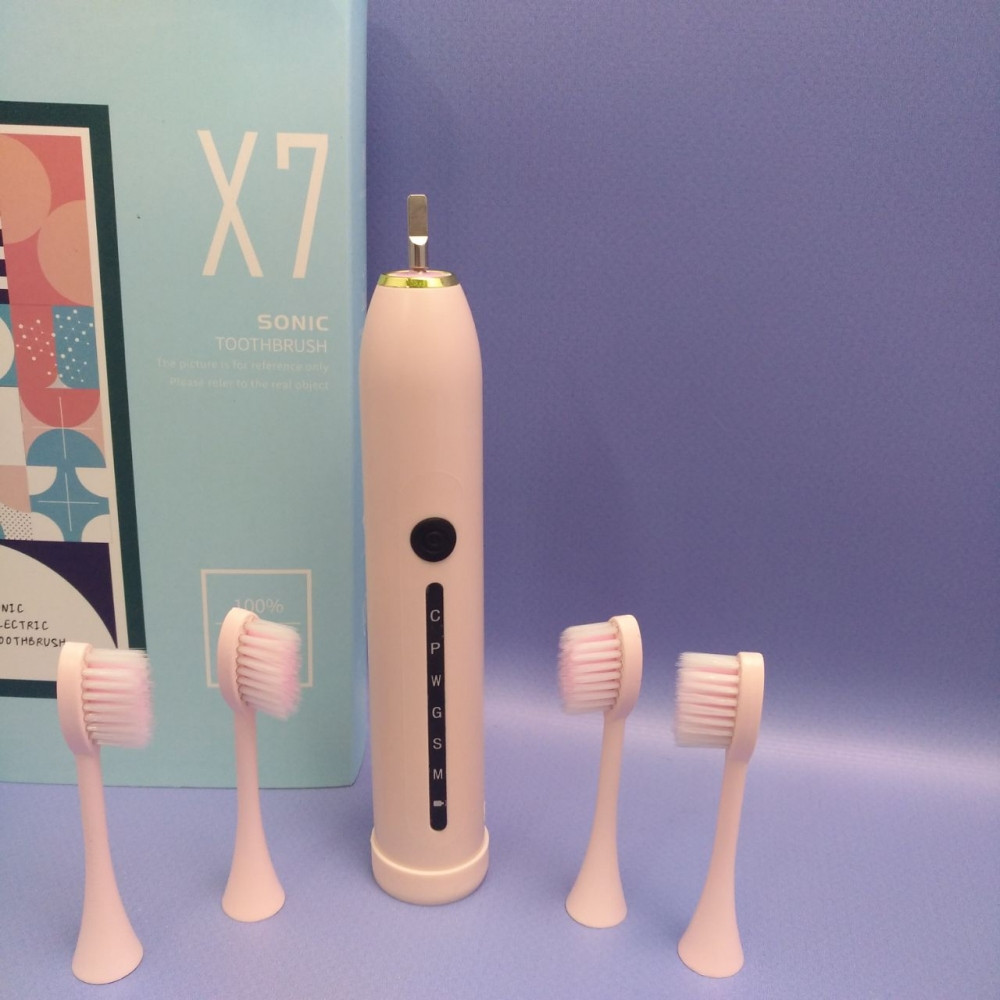 Электрическая ультразвуковая зубная щетка SONIC X7 toothbrush, 4 насадки, 6 режимов Розовая - фото 10 - id-p225600263