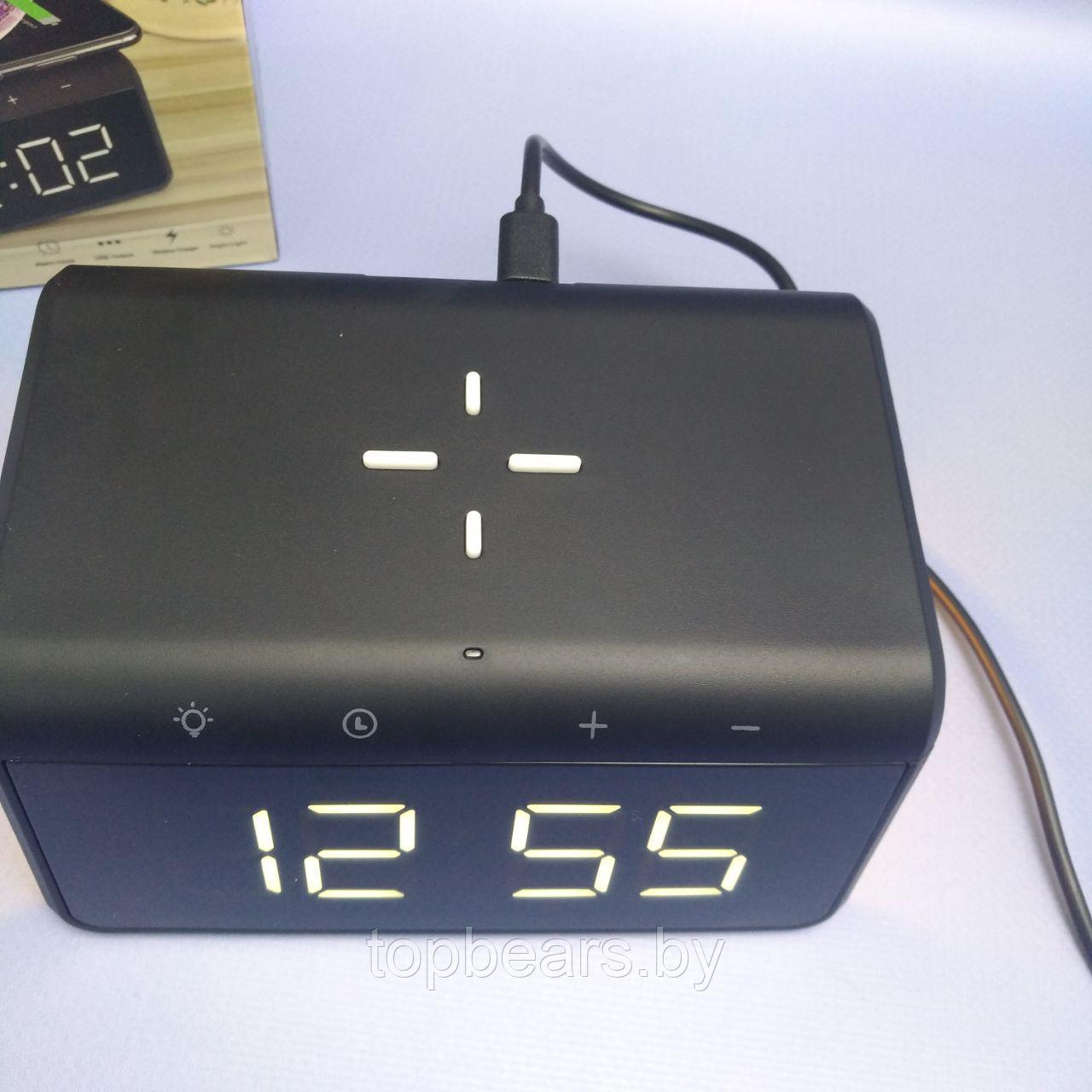Часы настольные с функцией беспроводной зарядки и RGB подсветкой / Умные часы - фото 8 - id-p225600550