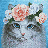 Набор алмазной вышивки Wizardi Голубоглазый кот в цветах / WD2464