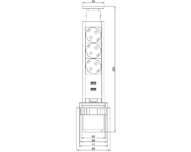 Удлинитель вертик. круглый TUBUS, 3x(schuko), 2xUSB, черный - фото 2 - id-p225635496