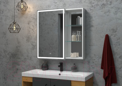 Шкаф с зеркалом для ванной Континент Aperio Led 80х80 L - фото 10 - id-p225661922