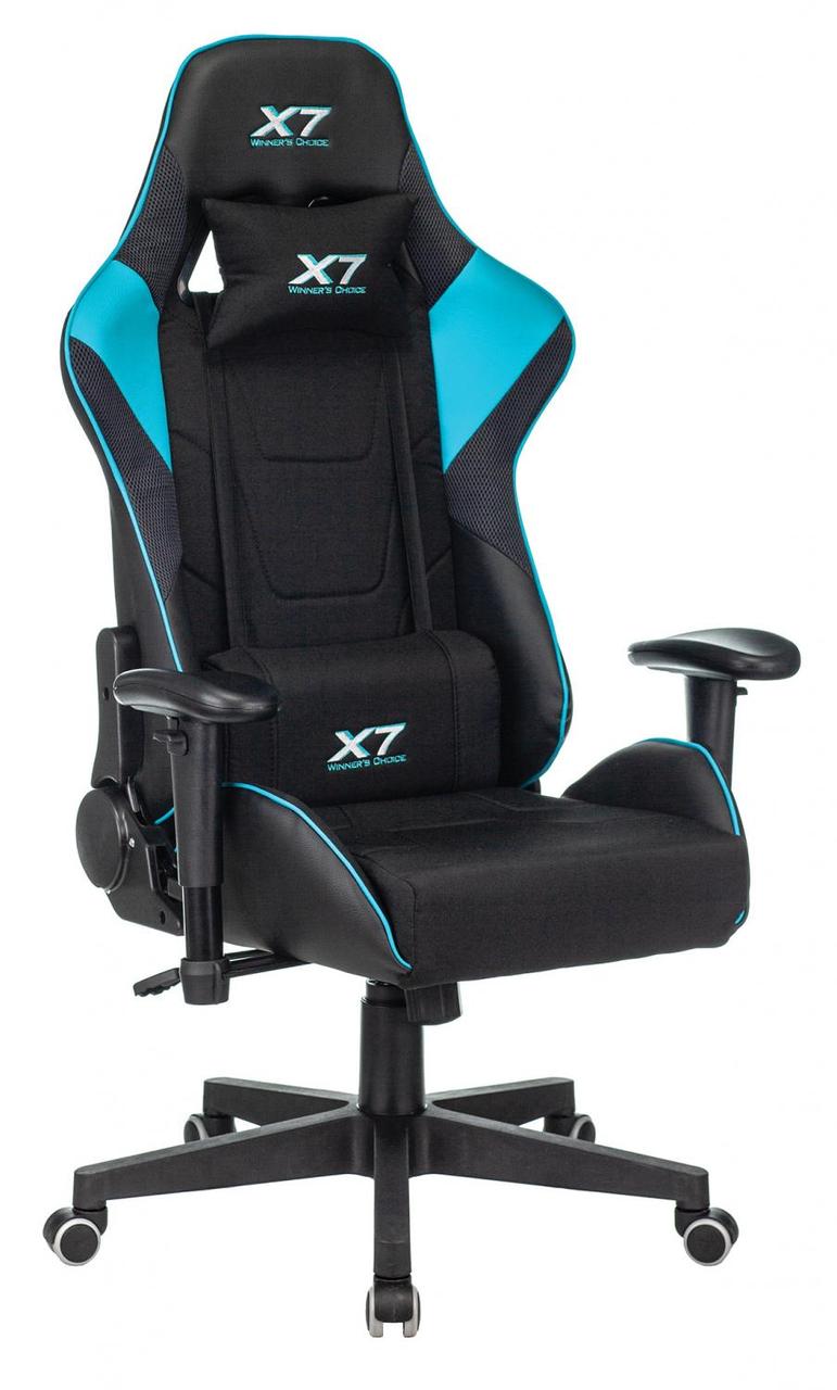 Кресло игровое A4Tech X7 GG-1100 черный/голубой текстиль/эко.кожа крестовина пластик - фото 1 - id-p225672144
