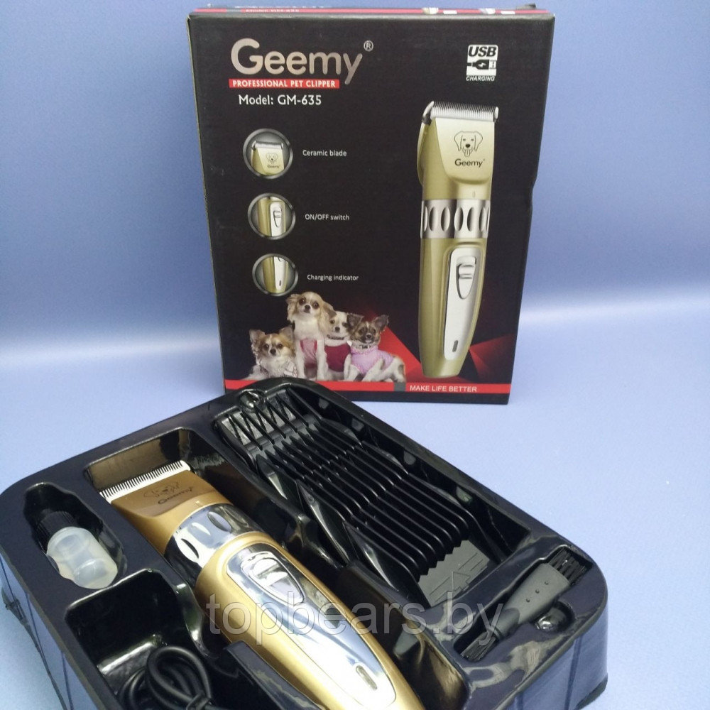 Профессиональный набор триммер - машинка для стрижки домашних питомцев Geemy GM-635 / Грумер (4 насадки, - фото 3 - id-p225672208