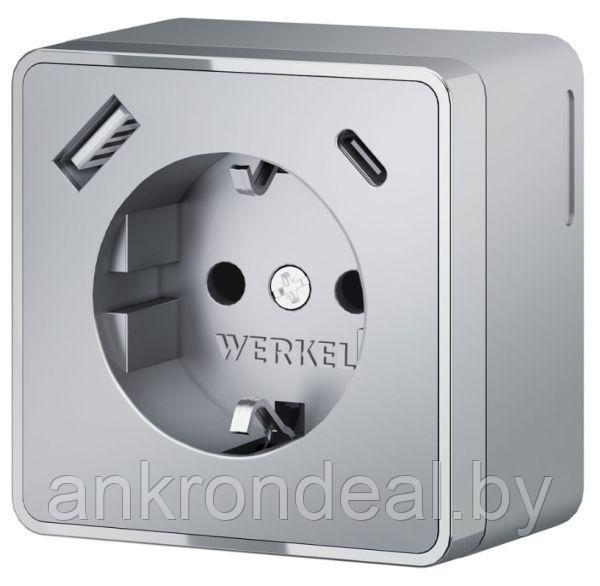 Розетка с заземлением, шторками и USB тип A+C Gallant (серебряный) Werkel - фото 1 - id-p225673113