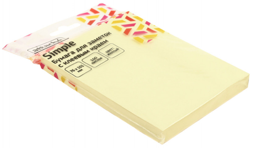 Бумага для заметок с липким краем Attache Simple 76*101 мм, 1 блок *100 л., желтая пастель - фото 1 - id-p225688552