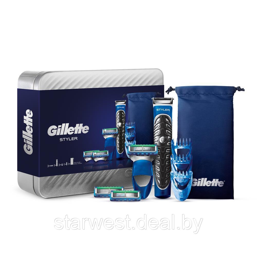 Gillette Подарочный набор мужской: Стайлер / Styler Proglide Power + 3 насадки + 3 кассеты + Батарейка + Чехол - фото 2 - id-p225690430