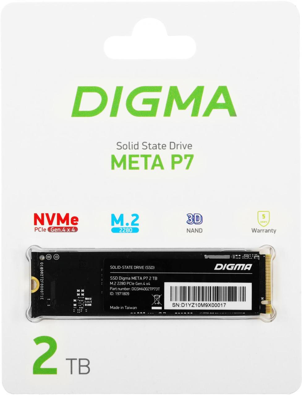 Накопитель SSD Digma PCIe 4.0 x4 2TB DGSM4002TP73T Meta P7 M.2 2280 - фото 1 - id-p225690821