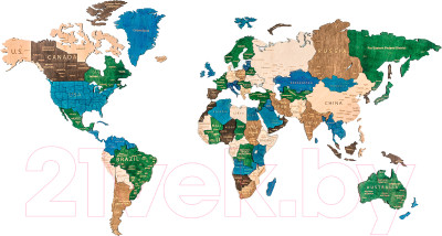 Декор настенный Woodary Карта мира на английском языке XXL / 3192 - фото 1 - id-p225719277