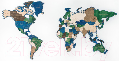 Декор настенный Woodary Карта мира на английском языке XXL / 3192 - фото 2 - id-p225719277