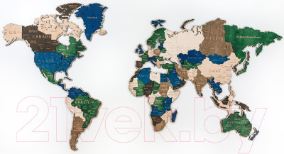 Декор настенный Woodary Карта мира на английском языке XXL / 3192 - фото 3 - id-p225719277