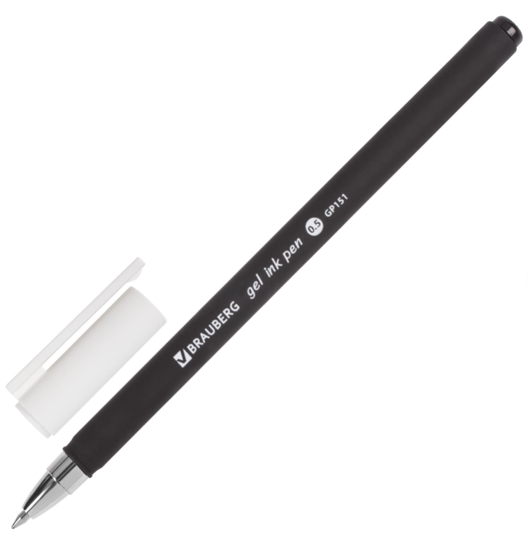 Ручка гелевая BRAUBERG "Matt Gel", черная, корпус soft-touch, узел 0,5 мм, линия 0,35 мм