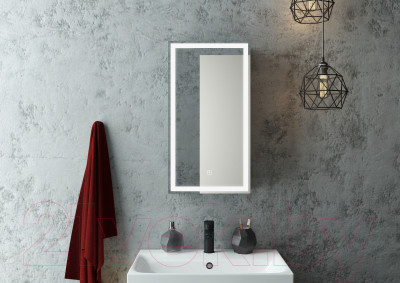 Шкаф с зеркалом для ванной Континент Mirror Box Black Led 35x65 L - фото 3 - id-p225727215