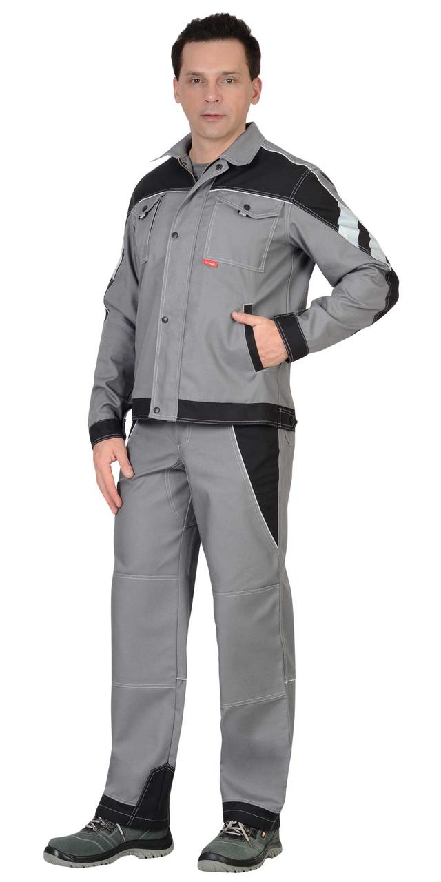 Костюм СИРИУС-ПЕКИН куртка кор., брюки серый с черным пл. 275 г/кв.м - фото 1 - id-p127415586
