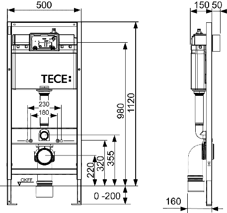 Инсталляция для унитаза Tece base 9400925, клавиша TECEloop черный матовый, фото 2