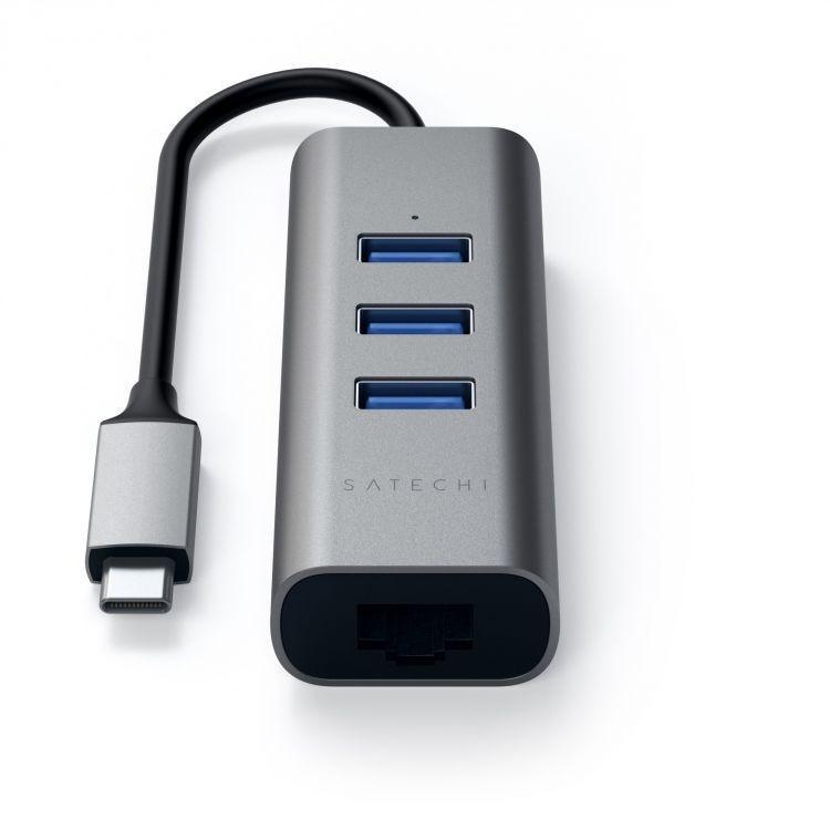 USB-хаб Satechi Type-C 2-in-1 USB 3.0 Aluminum 3 Port Hub and Ethernet Port. Интерфейс Type-C. Цвет серый - фото 1 - id-p225733504