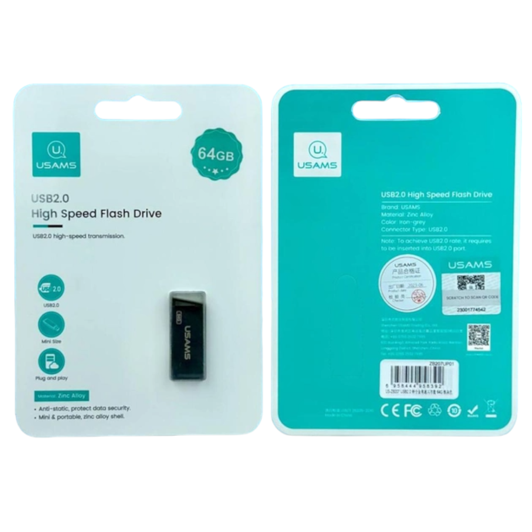 USB Flash накопитель 2.0 64GB USAMS ZB207UP01 металл, серый - фото 2 - id-p225465765