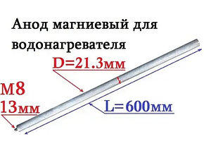 Анод магниевый для водонагревателя AM802 (D=21.3 L=600 M8x13, 100427), фото 2