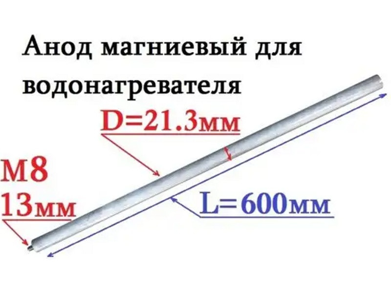 Анод магниевый для водонагревателя AM802 (D=21.3 L=600 M8x13, 100427) - фото 3 - id-p139609546