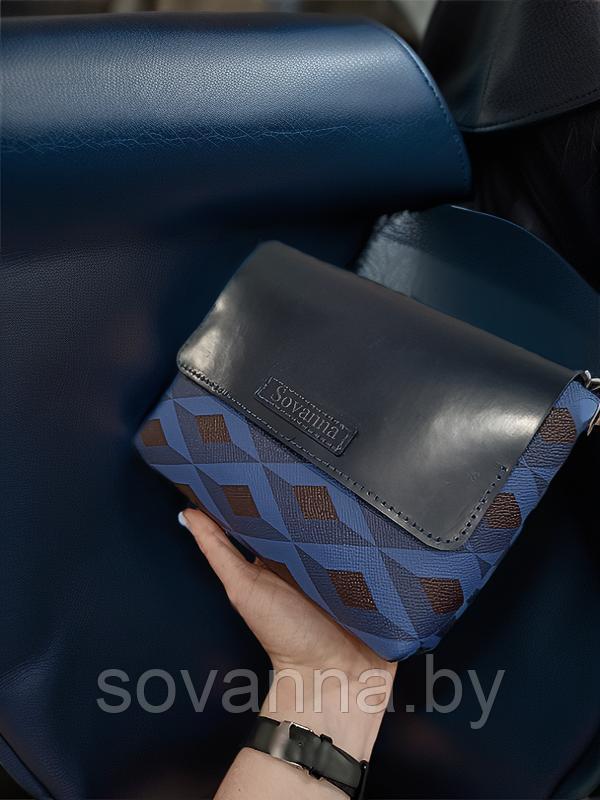 Кожаная сумка "Темный синий ромб" - фото 2 - id-p225741040
