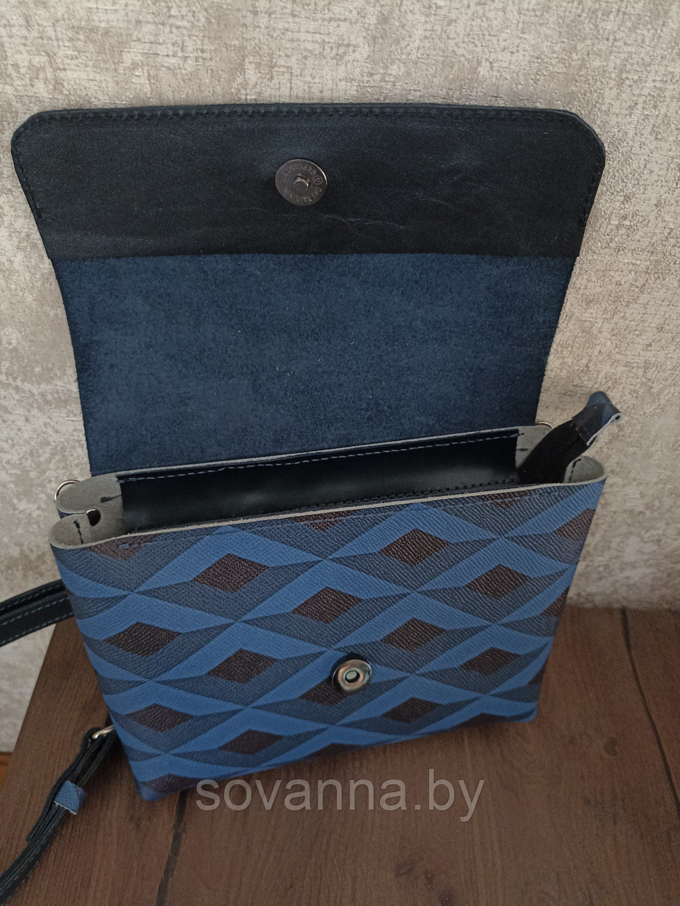 Кожаная сумка "Темный синий ромб" - фото 3 - id-p225741040