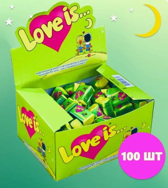 Блок жвачек Love is - Яблоко - Лимон (блок 100 шт.)