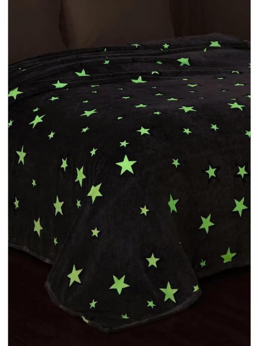 Плед светящийся в темноте 200х220 евро детское одеяло Звезды плюшевый мягкий пушистый ворсистый покрывало - фото 3 - id-p225742337