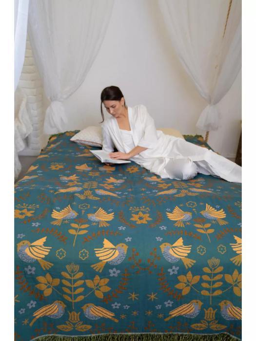Муслиновое одеяло 200Х220 двусторонее зеленое-бежевое плед покрывало на кровать диван - фото 10 - id-p225742373