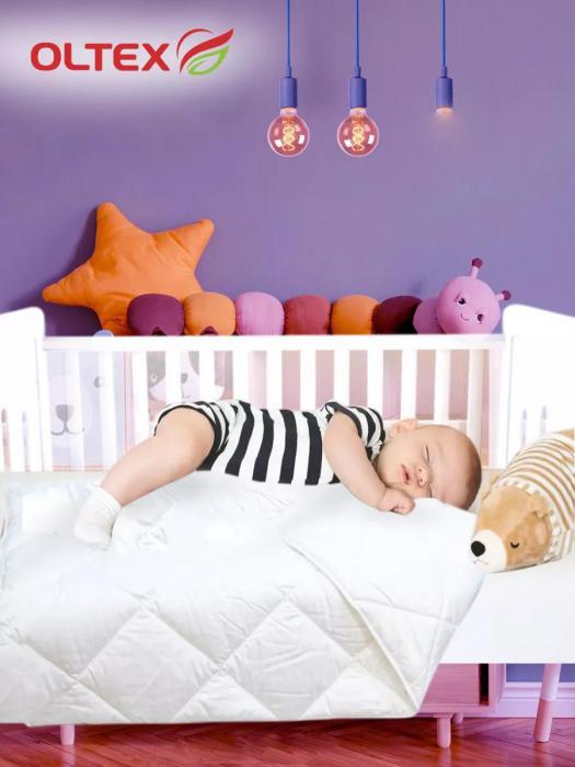 Детское пуховое одеяло 110х140 всесезонное из пуха полиэфирного волокна стеганое белое для кроватки в коляску - фото 3 - id-p225742436