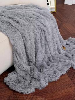 Одеяло травка Евро 200х220 плед пушистый меховой с длинным ворсом мягкий покрывало на кровать диван серый