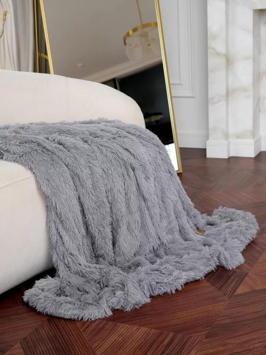 Одеяло травка Евро 200х220 плед пушистый меховой с длинным ворсом мягкий покрывало на кровать диван серый - фото 3 - id-p225742437