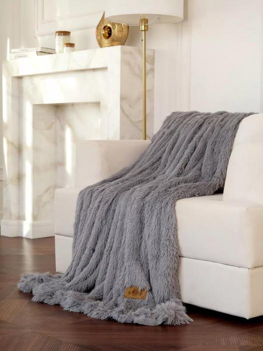 Одеяло травка Евро 200х220 плед пушистый меховой с длинным ворсом мягкий покрывало на кровать диван серый - фото 4 - id-p225742437