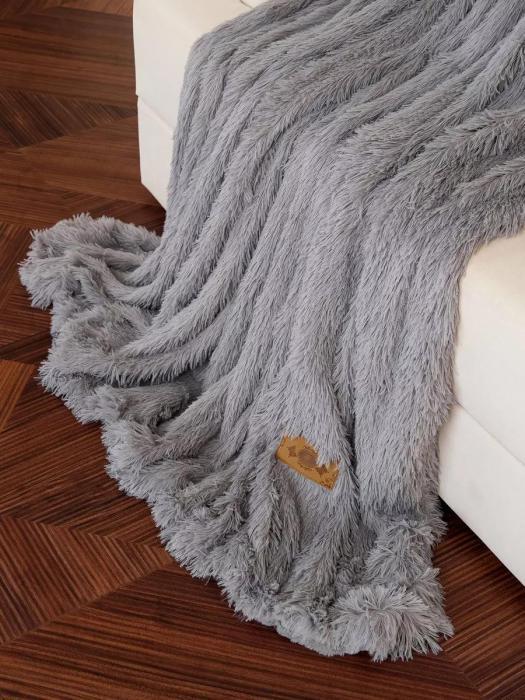 Одеяло травка Евро 200х220 плед пушистый меховой с длинным ворсом мягкий покрывало на кровать диван серый - фото 5 - id-p225742437