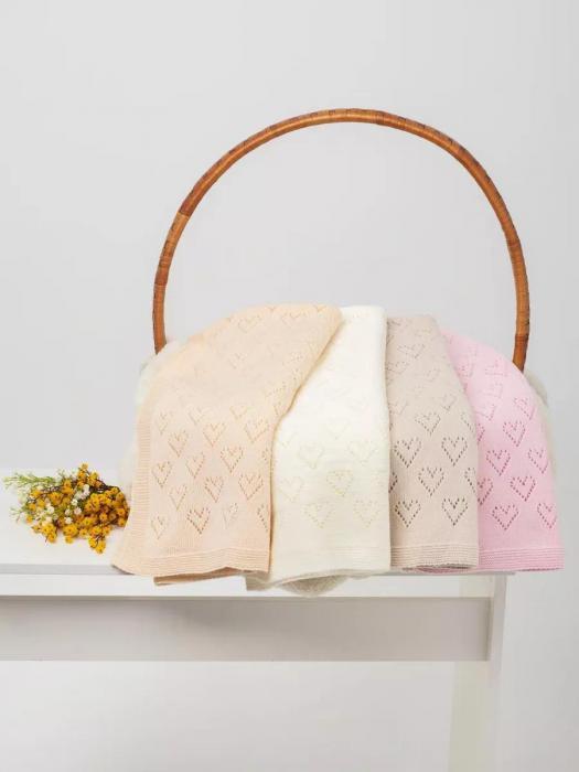 Вязаное одеяло на выписку плед-покрывало для новорожденных малышей в коляску для люльки и автокресла розовое - фото 8 - id-p225742442