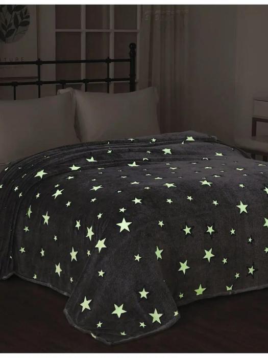 Плед светящийся в темноте 200х220 евро детское одеяло Звезды плюшевый мягкий пушистый ворсистый покрывало - фото 7 - id-p225743015