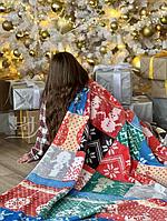 Новогоднее одеяло евро 200х220 плюшевый плед с оленями пушистый легкий покрывало на кровать диван