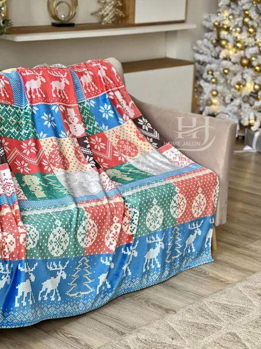 Новогоднее одеяло евро 200х220 плюшевый плед с оленями пушистый легкий покрывало на кровать диван - фото 8 - id-p225743046
