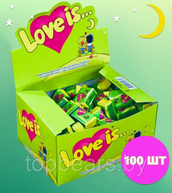 Блок жвачек Love is - Яблоко - Лимон (блок 100 шт.) - фото 1 - id-p225742972