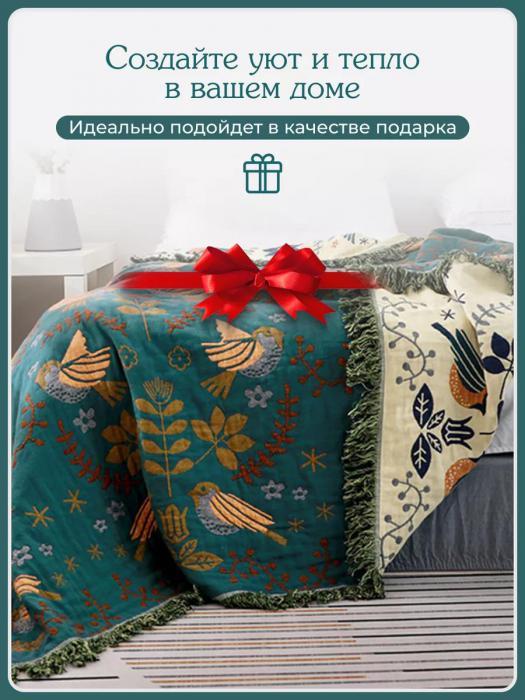 Муслиновое одеяло 200Х220 двусторонее зеленое-бежевое плед покрывало на кровать диван - фото 7 - id-p225743051