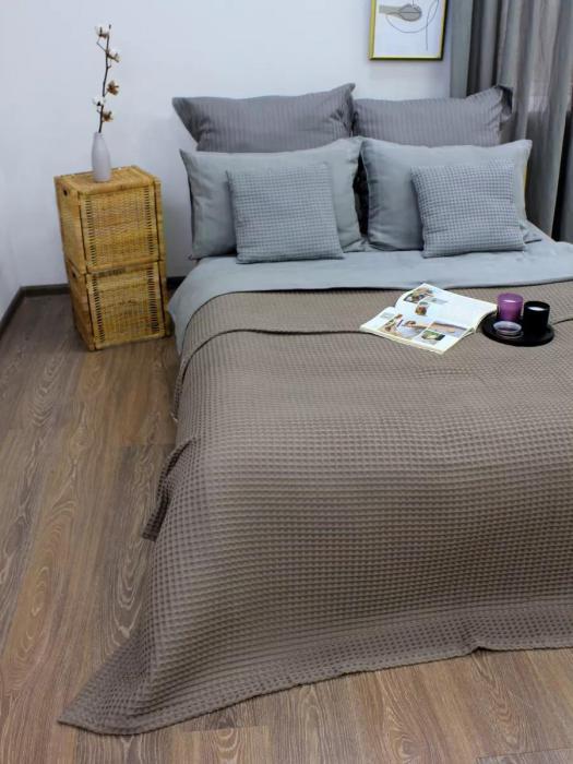 Вафельное одеяло полуторное Плед хлопковый в кубик 140х180 Накидка покрывало на кровать диван кресло мокко - фото 4 - id-p225743116