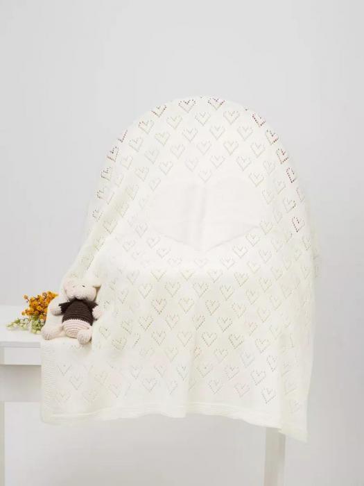 Вязаное одеяло на выписку плед-покрывало для новорожденных малышей в коляску для люльки и автокресла молочное - фото 5 - id-p225743121