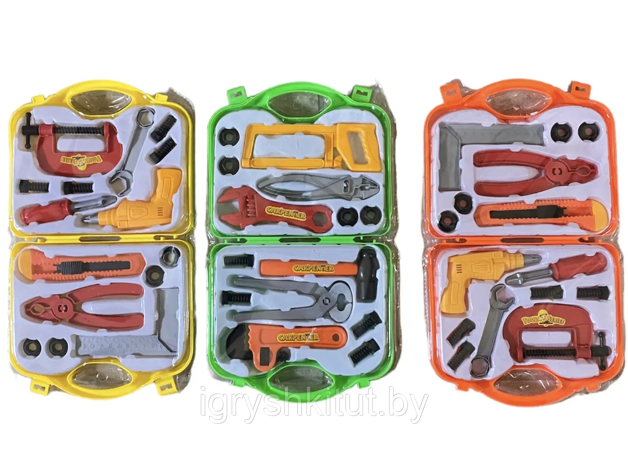Детский набор инструментов в чемоданчике, 15 предметов, разные цвета