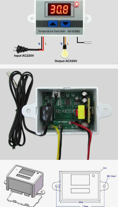 XH-W3001 Цифровой контроллер с датчиком температуры - фото 4 - id-p225759208