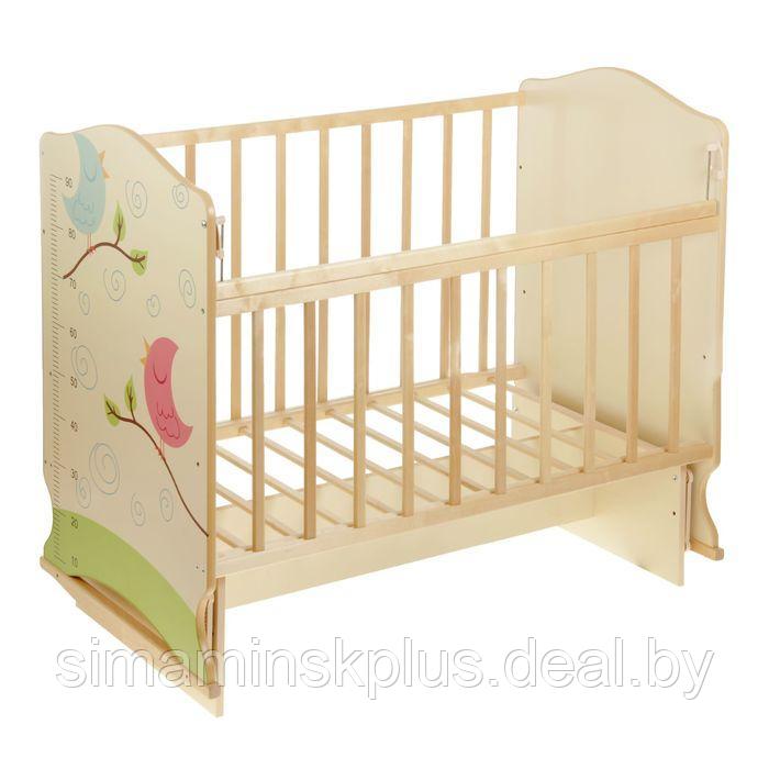Кровать детская Морозко, колесо-качалка с маятником, Птички с ростомером, цвет клён/береза - фото 3 - id-p225760887