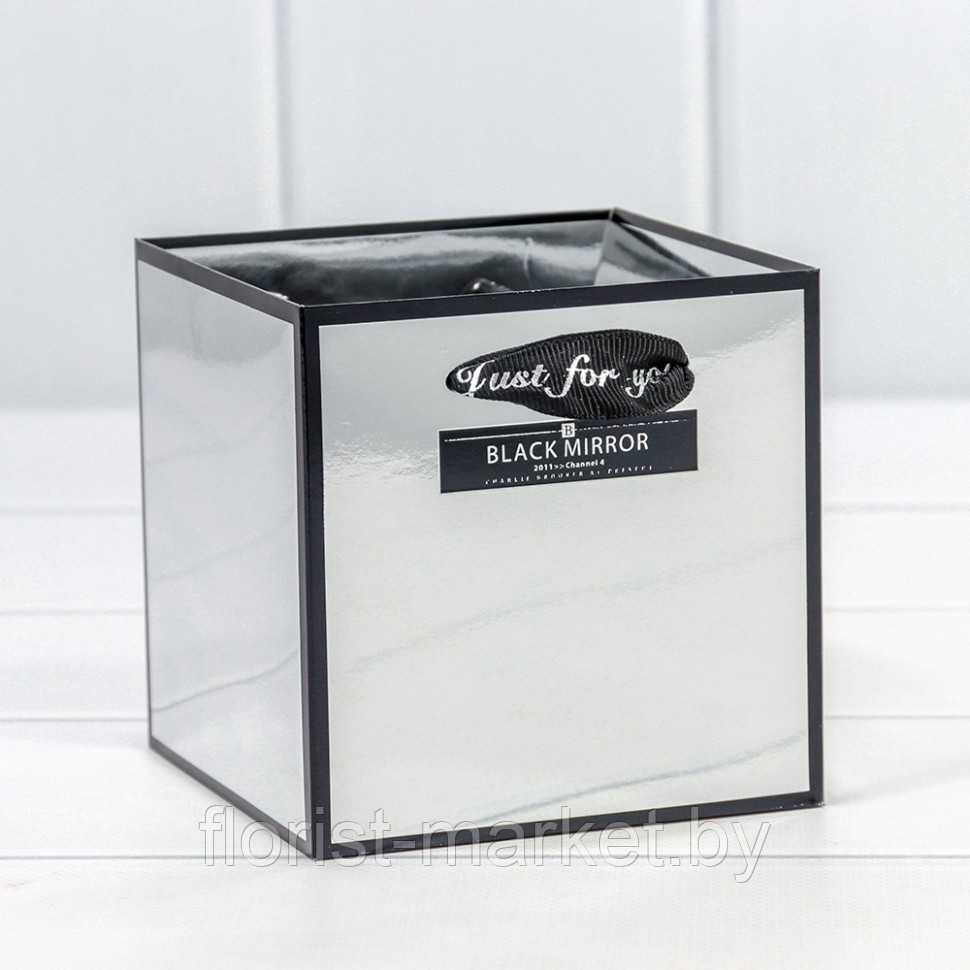 Коробка-пакет Black Mirror с ручками, 10 шт,  12*12*12 см, серебряный