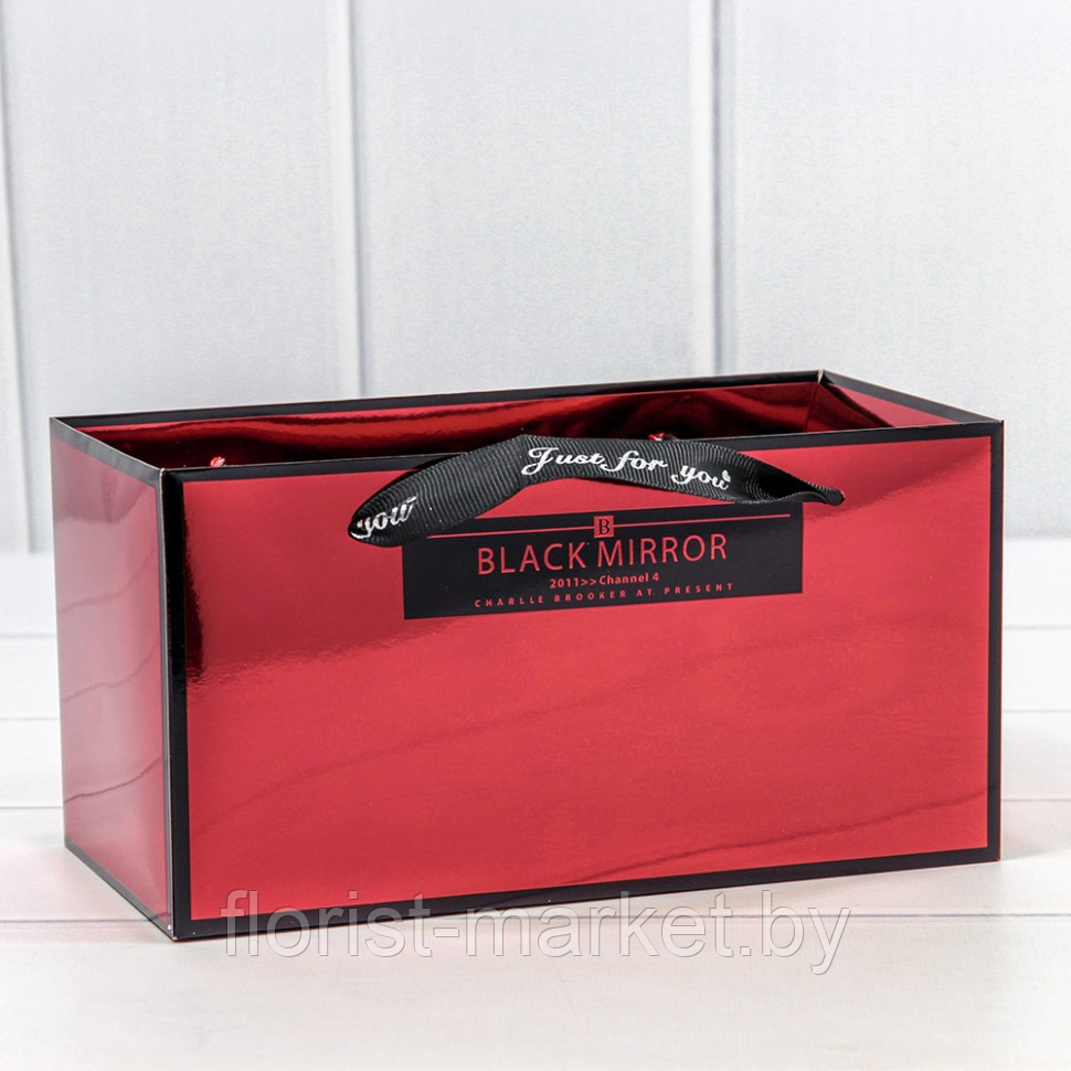 Коробка-пакет Black Mirror с ручками, 10 шт,  23*12*12 см, красный