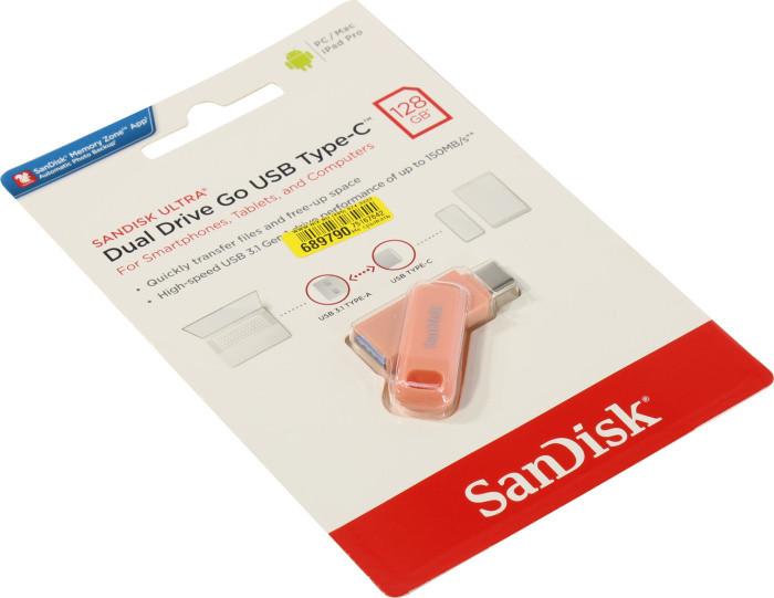 Накопитель SanDisk Ultra Dual Drive Go SDDDC3-128G-G46PC USB3.1/USB-C OTG Flash Drive 128Gb (RTL) - фото 1 - id-p225762923