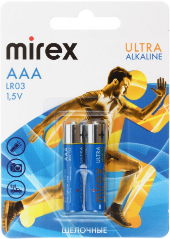 Батарейка щелочная Mirex Ultra Alkaline AAA, LR03, 1.5V, 2 шт. в блистере - фото 1 - id-p225765940
