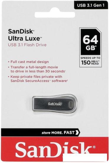 USB Flash SanDisk Ultra Luxe USB 3.1 64GB - фото 5 - id-p225737573