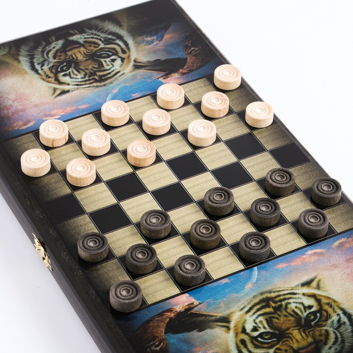 Нарды "Тигр и орел", деревянная доска 40 x 40 см, с полем для игры в шашки - фото 3 - id-p225766365