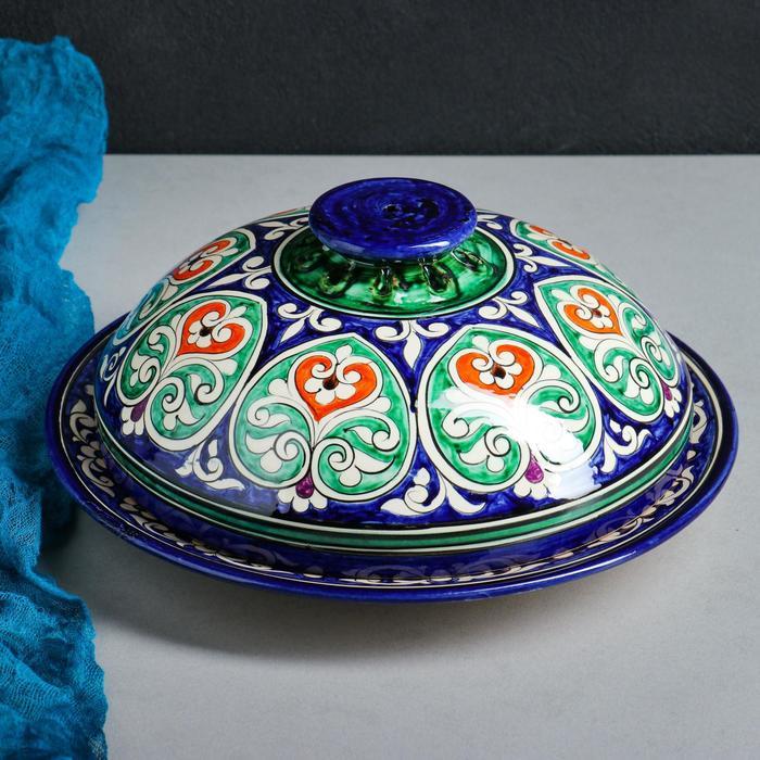 Блинница Риштанская Керамика "Цветы", 26 см, синий - фото 1 - id-p225767598